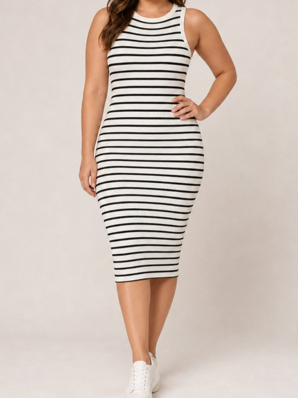 Divided Black and White Stripe Ribbed Stretch Sleeveless Mini Dress Small